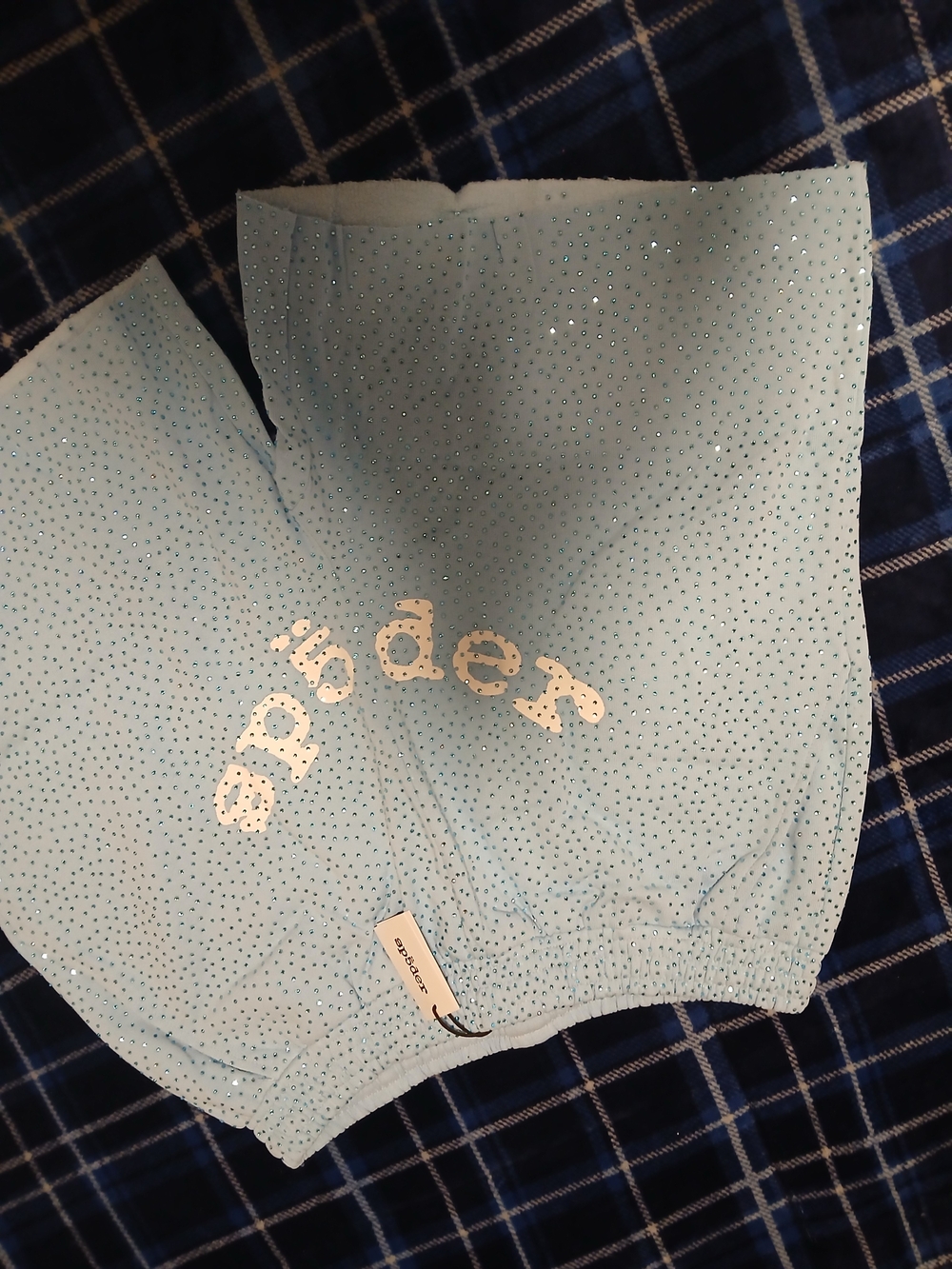 Sp5der Light Blue Rhinestone Shorts - Picture 2 of 4